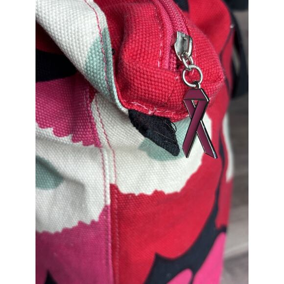 Marimekko red pink poppy floral canvas bag Breast Cancer Awareness Tote - Picture 9 of 12